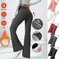 thumbnail image 1 of Crunowin Fleece Lined Yoga Pants for Women Letter Print, Fall Winter High Waist Warm Flared Leggings Dark Gray 2XL, 1 of 9