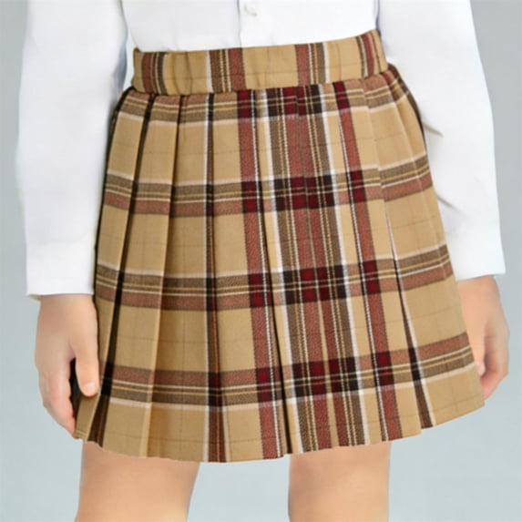 Crunowin Girls Back To School Skirts Plaid Check Pattern Pleated Blazer Outwear Uniform Khaki Size 2T