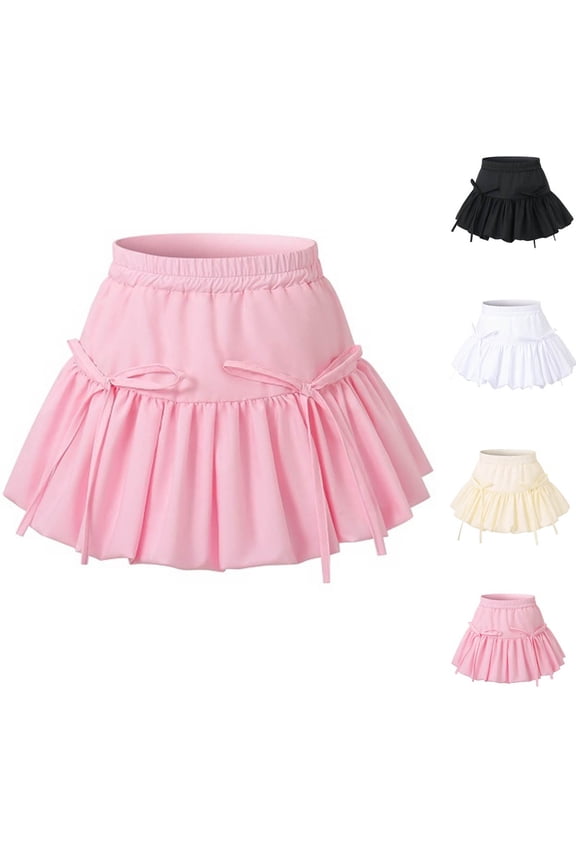 Girls Back To School Skirts Solid Color Bow Tutu & Bell Puff Casual Skirts Pink Size 10