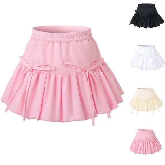 Crunowin Girls Back To School Skirts Solid Color Bow Tutu & Bell Puff Casual Skirts Pink Size 6