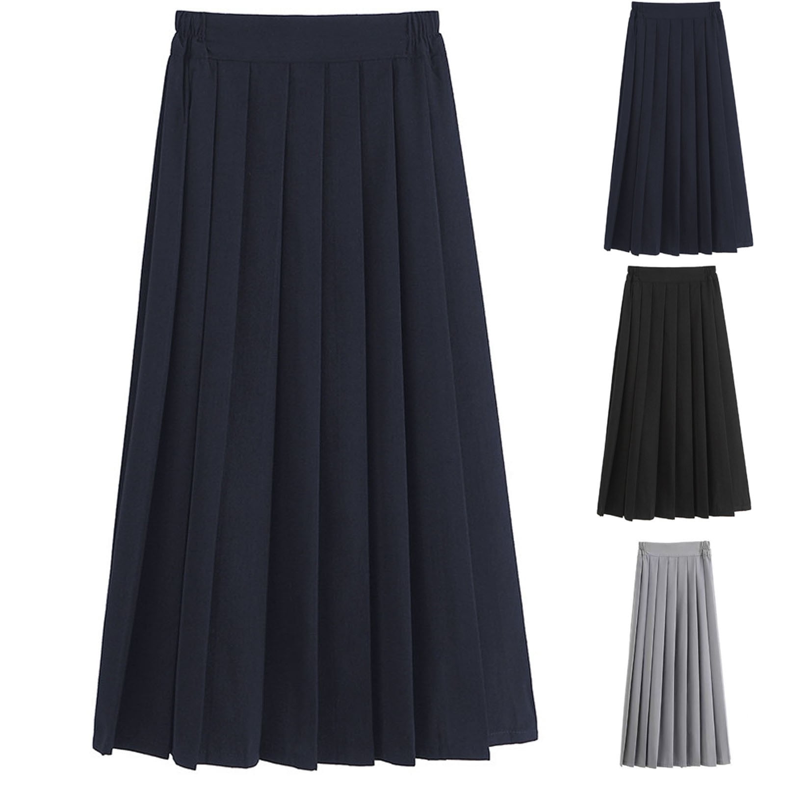 Crunowin Girls Back To School Skirts Solid Color Long Pleated Skirt ...