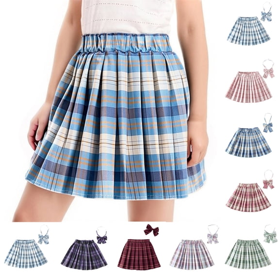 Crunowin Girls Back To School Skirts Tartan Plaid Bow Tie Cotton JK Uniform Skirts Green Size 5T
