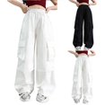 thumbnail image 1 of Crunowin Girls Cargo Pants, Side Pockets Cotton Wide Leg Solid Color Utility Pants Size 10, 1 of 8