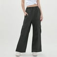 thumbnail image 1 of Crunowin Girls Cargo Pants Solid Color Elastic Waist Side Pockets Wide Leg Trendy Pants Black Size 11, 1 of 7