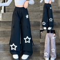 thumbnail image 1 of Crunowin Girls Cargo Pants, Star Patch Multi Pockets Wide Leg Elastic Waist Casual Pants Size 14, 1 of 10