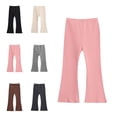 thumbnail image 1 of Crunowin Girls Casual Bell Bottom Pants, Solid Color Ribbed Design Elastic Waist Kids Fall Winter Pants Pink 10-11 T, 1 of 6