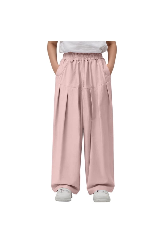 Girls Casual Pants, Double Pockets High Waist Relaxed Pleated Anti-static For School Pants Pink 5-6 Years