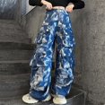 thumbnail image 1 of Crunowin Girls Cotton Cargo Pants, Tie Dye Wide Leg Stretchy Casual Jeans Size 12, 1 of 10