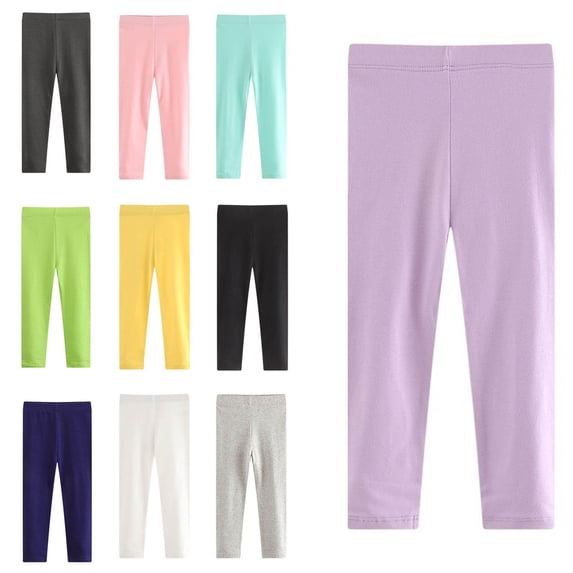 Crunowin Girls Cotton Leggings, Fall Winter Casual Sporty Outerwear Elastic Waist Kids Thermal Pants Green 2-3 T