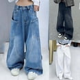 thumbnail image 1 of Crunowin Girls Denim Pants, With Pockets Loose Multiple Pockets Vintage Straight Leg Jeans Size 10, 1 of 9