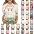 thumbnail image 1 of Crunowin Girls Easter Tops (3-13), 3/4 Sleeve Round Neck Graphic Print T-shirts Egg Hunt Outfits Multicolor 9-10Years, 1 of 6