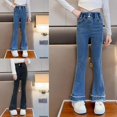 thumbnail image 1 of Crunowin Girls Flared Denim Jeans, Casual Elastic Hem Slim Fit Kids Trendy Everyday Pants Black 7 T, 1 of 5