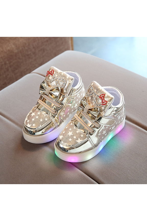 Girls' Glow-in-Dark Sport Flat Shiny Sequins Non-Slip Sole Breathable Fabric Soft Sole Casual Sneakers Gold Size 10