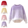 thumbnail image 1 of Crunowin Girls Gradient Print Knit Sweater Crew Neck Long Sleeve Pullover Fall Winter Comfort Tops Purple Size 11, 1 of 8
