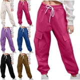 Sweatpants Spring Fit Crunowin Girls Kids Cargo Pants Functional Side Pockets Relaxed Fit ...