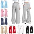 thumbnail image 1 of Crunowin Girls Kids Winter Sport Sweatpants Fleece Lined Elastic Waist with Drawstring Side Pockets Straight Leg Wide Pants Light Blue Size 5, 1 of 10