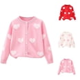 thumbnail image 1 of Crunowin Girls Knit Cardigans Heart Print Round Neck Spring Fall Lightweight Comfortable Sweaters Red Size 7 Years, 1 of 8