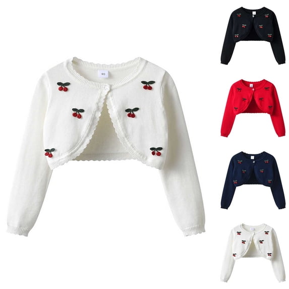 Crunowin Girls Knit Cardigans One Button Cherry Fall Casual Everyday Comfortable Jackets Black Size 12-13 Years
