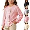 thumbnail image 1 of Crunowin Girls Knit Cardigans Ribbed Round Neck Single Button Lightweight Spring Fall Comfort Sweaters Black Size 9-10 Years, 1 of 10
