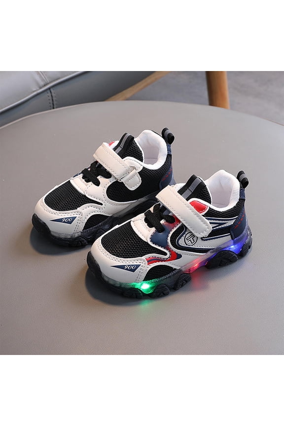 Girls' Light-Up Walking Shoes Hook & Loop Closure Breathable Upper Soft Sole & Non-Slip Comfortable Casual Glow Shoes Black Size 4 Years
