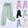 thumbnail image 1 of Crunowin Girls Lightweight Pants, Summer Breathable Ice Silk Loose Kids Sporty Pants Green 5/6, 1 of 6