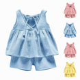 thumbnail image 1 of Crunowin Girls’ Outfit Sets Lightweight Sleeveless Tank Top and Elastic Waist Shorts All-Day Wear Blue Size 2T, 1 of 3