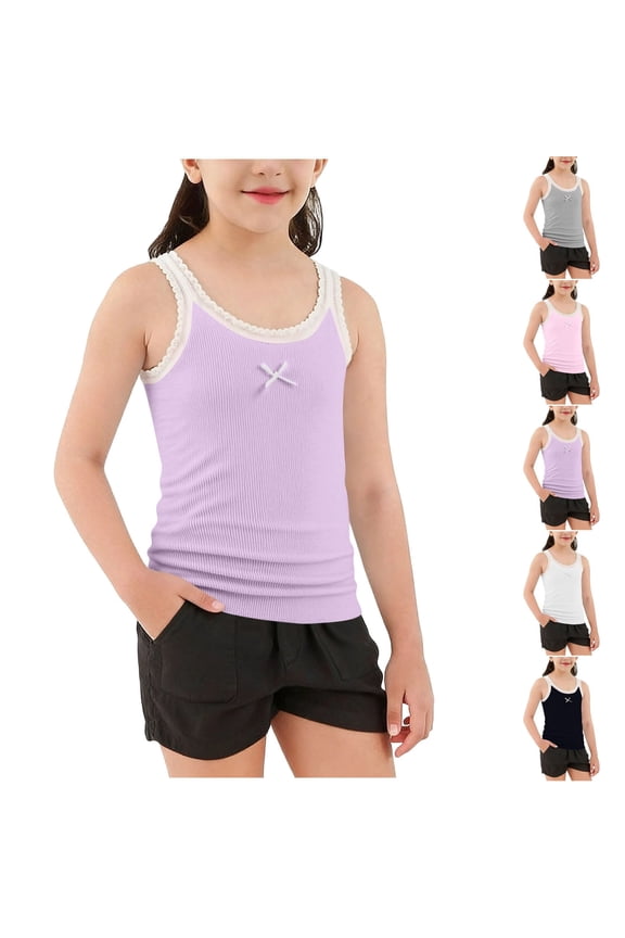 Girls Performance Cotton Tank Tops, Shiny Face Print Off Shoulder Lightweight Bright Color Party Out Cheerful Dance Vest Size 9 Gray