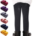 thumbnail image 1 of Crunowin Girls Polka Dot Fleece Lined Leggings Thick Thermal Lining High Waist Winter Base Layer Pants Black Size 6, 1 of 7