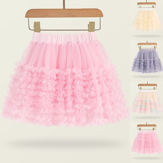 Crunowin Girls Short Skirts Solid Color Tulle Overlay High Waist Tiered Fashionable Skirts Purple Size 3T