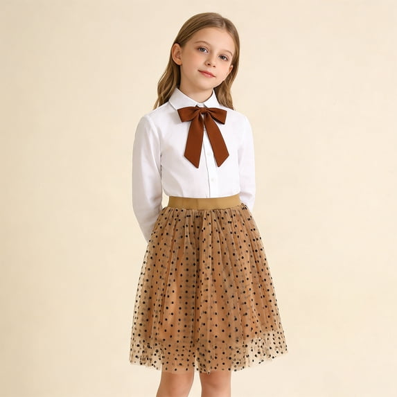 Crunowin Girls Skirts Tulle Petticoat Puffy Layered Midi & Short Everyday Skirts Coffee Size 11