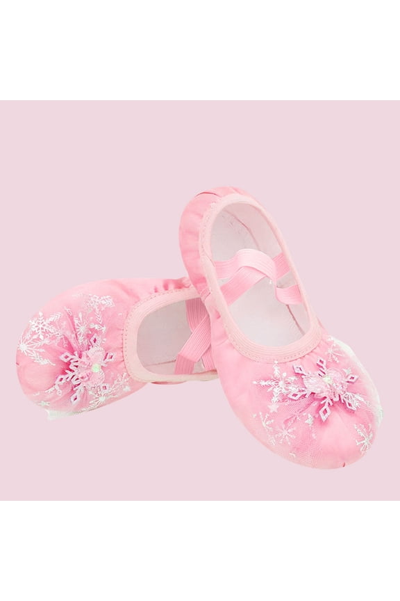 Girls' Soft Sole Ballet Shoes Snowflake Print Sparkly Rhinestone Gym & Yoga Dance Shoes Pink Size 5.5 Years