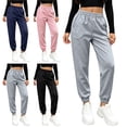 thumbnail image 1 of Crunowin Girls Sport Winter Sweatpants Elastic Waist with Drawstring Side Pockets Ankle Cuff Pants Black Size 5, 1 of 7