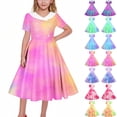 thumbnail image 1 of Crunowin Girls Summer Dress Short Sleeve Collared Tie Dye Print Belted Waist & Button Detail Dance & Party Dress Purple Size 11, 1 of 7