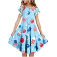 thumbnail image 1 of Crunowin Girls Summer Dress Short Sleeve Round Neck Floral Print Ruffle Waist & Pockets Kids Everyday Layered Dress Multicolor Size 12/13, 1 of 5