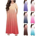 thumbnail image 1 of Crunowin Girls Summer Dress Short Sleeve Round Neck Gradient Design Pockets & Long Dress Kids Comfortable Casual Dress Hot Pink Size 13, 1 of 6