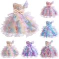 thumbnail image 1 of Crunowin Girls Summer Dress Short Sleeve Round Neck Rainbow Gradient Irregular Bow Girls Party Princess Dress Purple Size 9/10, 1 of 9