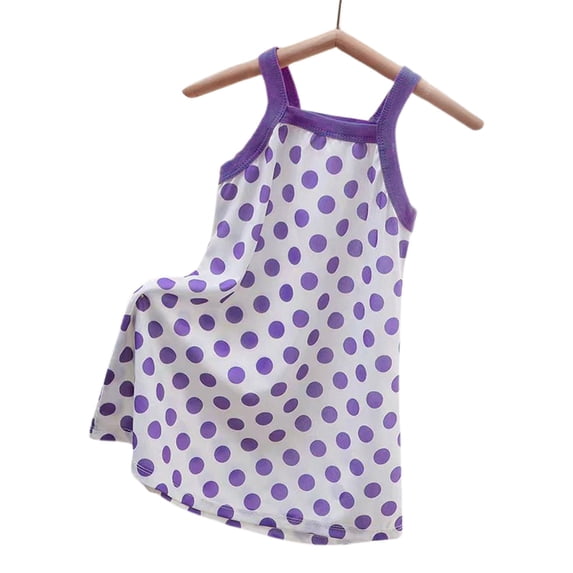 Crunowin Girls Summer Dress Sleeveless Round Neck Polka Dot Print Tank Style Kids Sleepwear Dress Purple Size 12/14