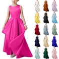 thumbnail image 1 of Crunowin Girls Summer Dress Sleeveless Round Neck Satin Fabric Floor Length Girls Formal Gown Navy Size 9/10, 1 of 4