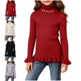 thumbnail image 1 of Crunowin Girls Turtleneck Sweater Fall Winter Ribbed Knit Pearl Trim Kids Casual Sweaters Gray Size 11, 1 of 9