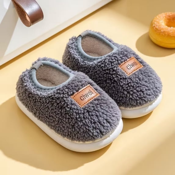 Crunowin Girls' Warm Fuzzy Indoor Slippers Winter Anti-Slip Sole Fleece Lining Cozy Fuzzy Shoes Gray Size 8.5