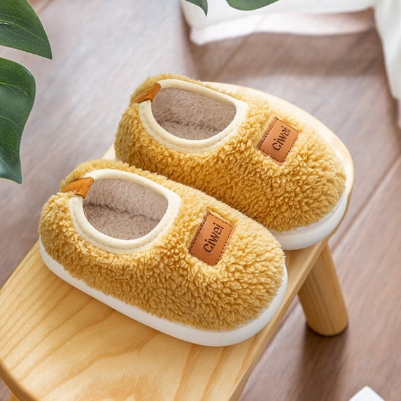 Crunowin Girls' Warm Fuzzy Indoor Slippers Winter Anti-Slip Sole Fleece Lining Cozy Fuzzy Shoes Yellow Size 12