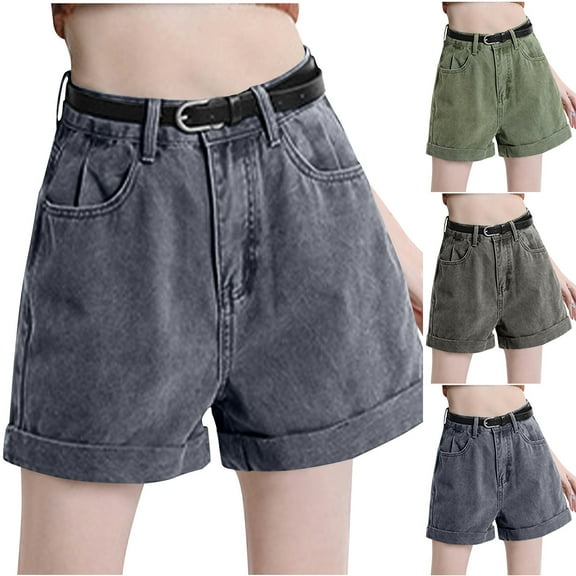 Crunowin Jean Shorts for Women Spring Summer High Waisted Denim Shorts Gray Size M