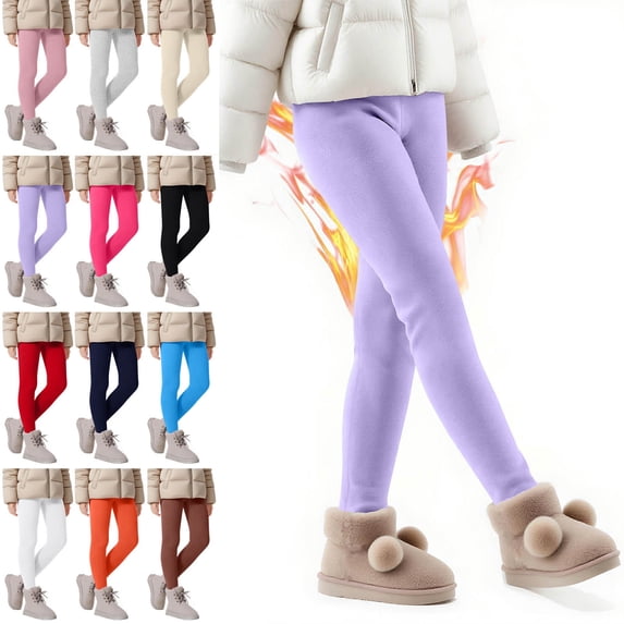 Crunowin Kids Thermal Fleece Leggings, Plush Soft Lined Loose Elastic Waist Kids Fall Winter Pants Gray 11 T