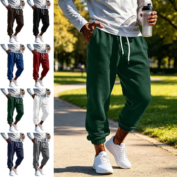 Crunowin Men Fashion Casual Jogger Pants Elastic Waistband Tapered Cuff Pockets Blue Size S