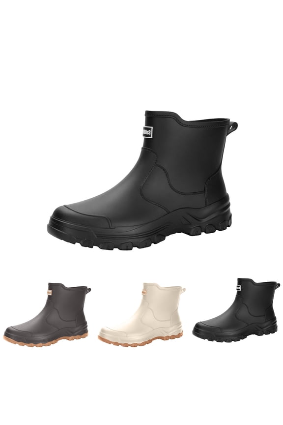 Men's Ankle Rain Boots, Reinforced Rubber Sole Waterproof Durable Fishing Outdoor Shoes Black 10