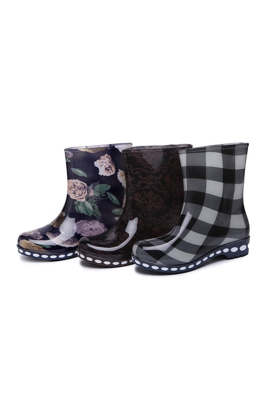 Men's Ankle Rain Boots, Waterproof Low-Heel Floral Print Mid-Calf Outdoor Casual Shoes Blue 8.5