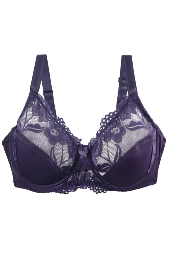 Plus Size Bras for Women, Full Coverage Underwire Bras Plus Size Lifting Lace Bra for Heavy Breast Purple 85