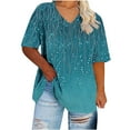 thumbnail image 1 of Crunowin Plus Size Tee Tops for Women Oversized Gradient Color Short Sleeve V-neck Tshirts Casual Summer Blouse Gold Size 2XL, 1 of 5