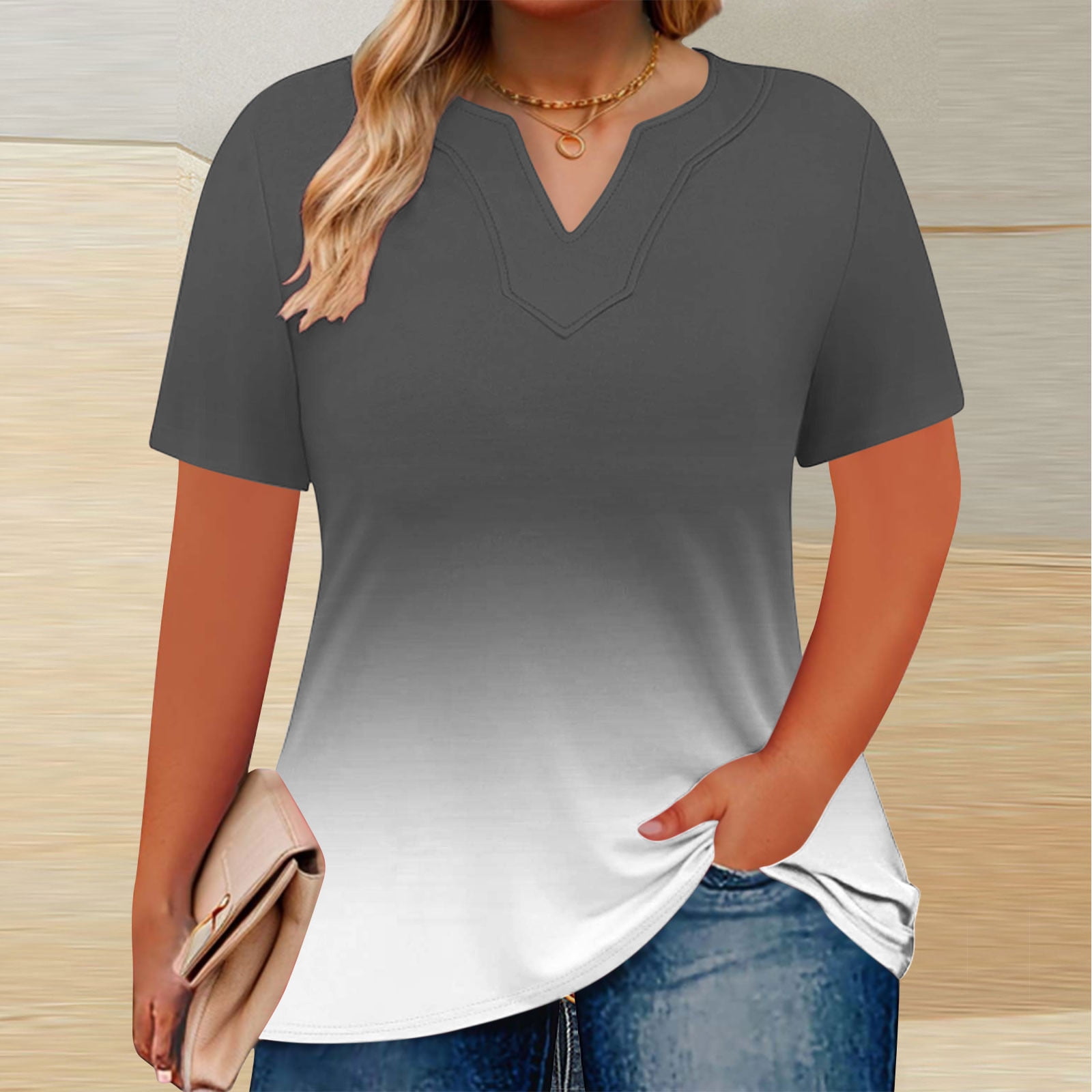 Crunowin Plus Size Tshirts for Women Summer Crew Neck Tees Gradient ...