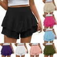 thumbnail image 1 of Crunowin Ruffle Shorts for Women, Solid Color Skorts Summer Double Layer Skirt Shorts Black M, 1 of 7